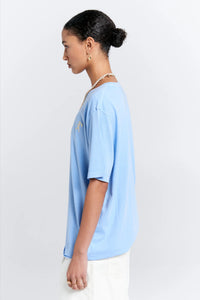 KAREN WALKER EMBROIDERED RUNAWAY GIRL CLASSIC ORGANIC COTTON T SHIRT BLUE