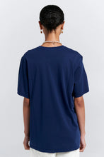 Load image into Gallery viewer, KAREN WALKER EMBROIDERED RUNAWAY GIRL CLASSIC ORGANIC COTTON T SHIRT NAVY
