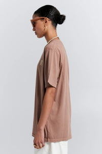 KAREN WALKER EMBROIDERED RUNAWAY GIRL CLASSIC ORGANIC COTTON TSHIRT TAUPE