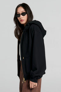KAREN WALKER RUNAWAY COLLEGE CROPPED OVERSIZED HOODIE BLACK