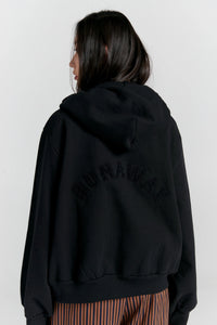 KAREN WALKER RUNAWAY COLLEGE CROPPED OVERSIZED HOODIE BLACK