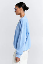 Load image into Gallery viewer, KAREN WALKER RUNAWAY COLLAGE ORGANIC COTTON CREWNECK SWEATSHIRT BLUE
