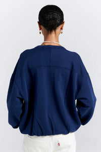 KAREN WALKER RUNAWAY COLLAGE ORGANIC COTTON CREWNECK SWEATSHIRT NAVY