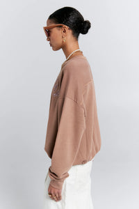 KAREN WALKER RUNAWAY COLLAGE ORGANIC COTTON CREWNECK SWEATSHIRT TAUPE