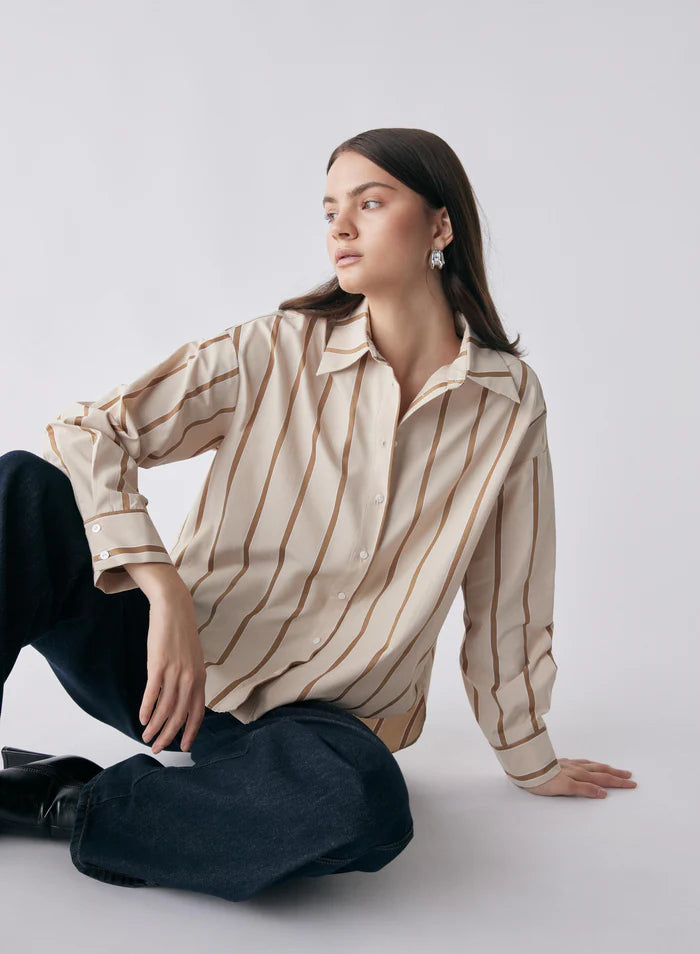 ESMAEE HERITAGE SHIRT MOCHA STRIPE