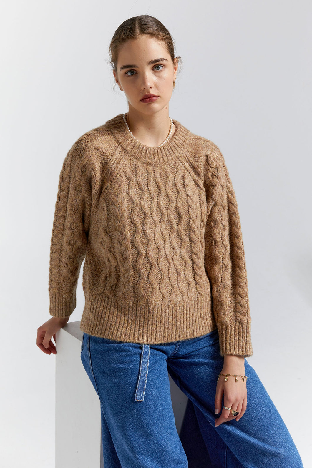 KAREN WALKER CABLE KNIT CROPPED SWEATER HONEY MARLE