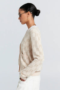 KAREN WALKER MONOGRAM KNIT CARDIGAN SAND