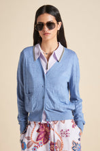 Load image into Gallery viewer, KAREN WALKER MONOGRAM POINTELLE KNIT CARDIGAN LIGHT BLUE
