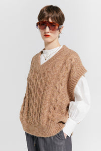 KAREN WALKER CABLE KNIT VEST HONEY MARLE