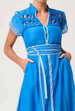 Load image into Gallery viewer, ONCE WAS XANTHIA DIAMOND SMOCK DRESS BLUE TOPAZ
