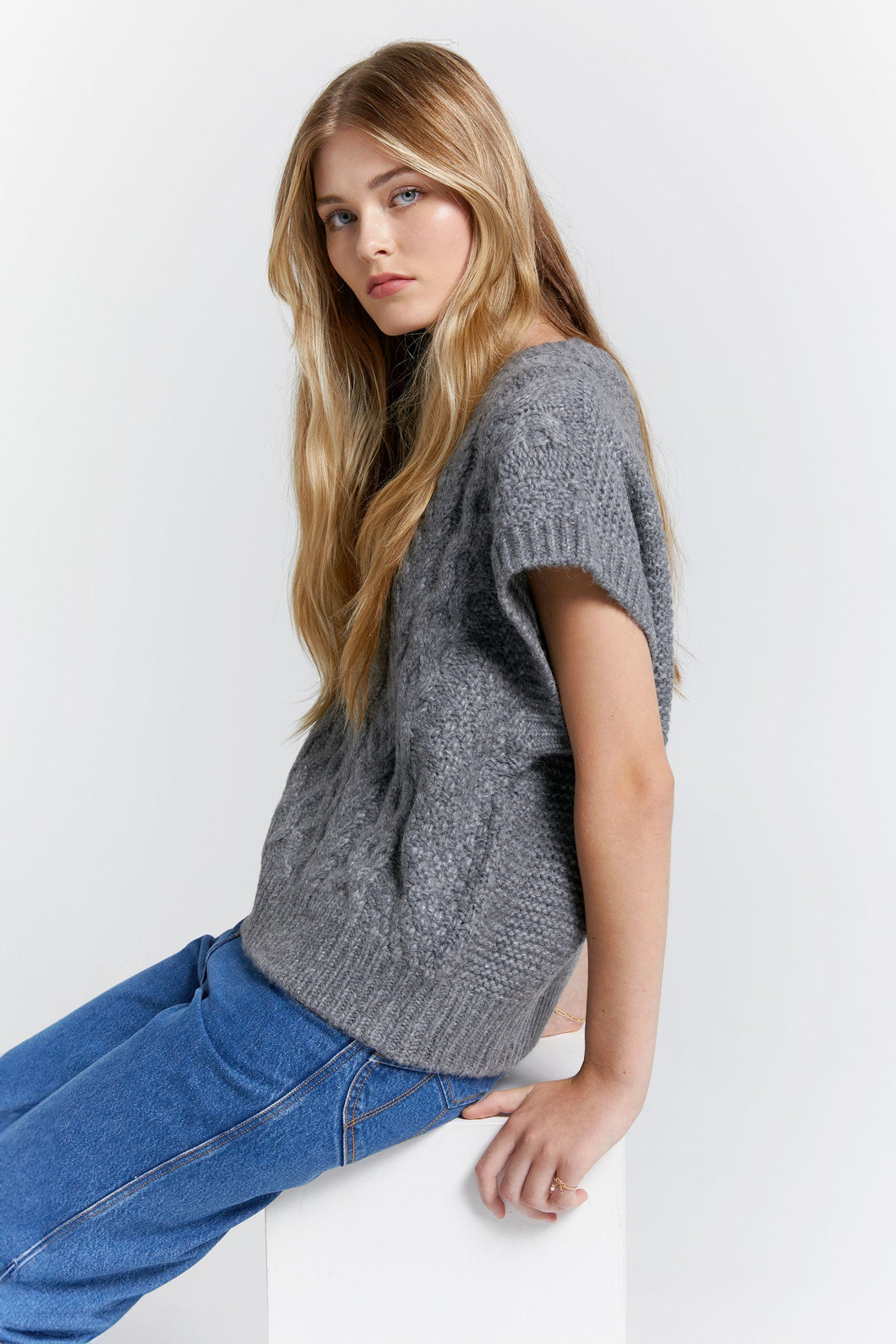 KAREN WALKER CABLE KNIT VEST GREY MARLE