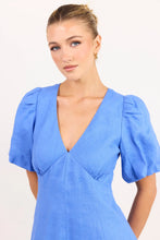 Load image into Gallery viewer, COMING SOON | AMONG THE BRAVE ADELAIDE BLUE LINEN PUFF SLEEVE PANELLED MINI DRESS
