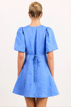 Load image into Gallery viewer, COMING SOON | AMONG THE BRAVE ADELAIDE BLUE LINEN PUFF SLEEVE PANELLED MINI DRESS

