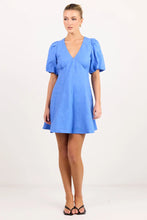 Load image into Gallery viewer, COMING SOON | AMONG THE BRAVE ADELAIDE BLUE LINEN PUFF SLEEVE PANELLED MINI DRESS
