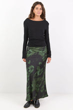Load image into Gallery viewer, STORIES BE TOLD PRODIGY GREEN SHADOW GARDENSATIN BIAS CUT MAXI SKIRT
