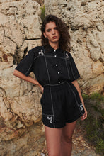 Load image into Gallery viewer, ROWIE ARIES LINEN SHORTS NOIR
