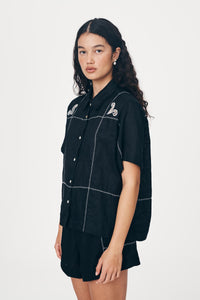 ROWIE ARIES LINEN SHIRT NOIR