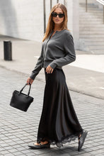 Load image into Gallery viewer, GEORGIA ZOE MARGARITA BLACK SATIN LACE TRIM BIAS MAXI SKIRT
