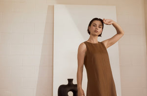 MARLOW FLORENCE LINEN DRESS BURNT UMBER