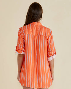 BETTY BASICS MILLS SHIRT PEACH STRIPE