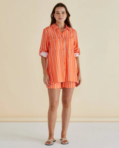 BETTY BASICS MILLS SHIRT PEACH STRIPE