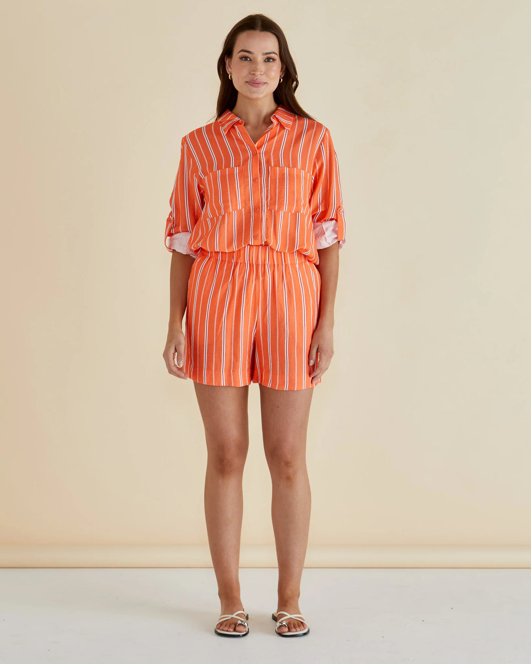 BETTY BASICS MALTA SHORT PEACH STRIPE