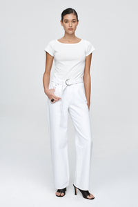 MARLE BELTED WIDE LEG JEAN BLANC