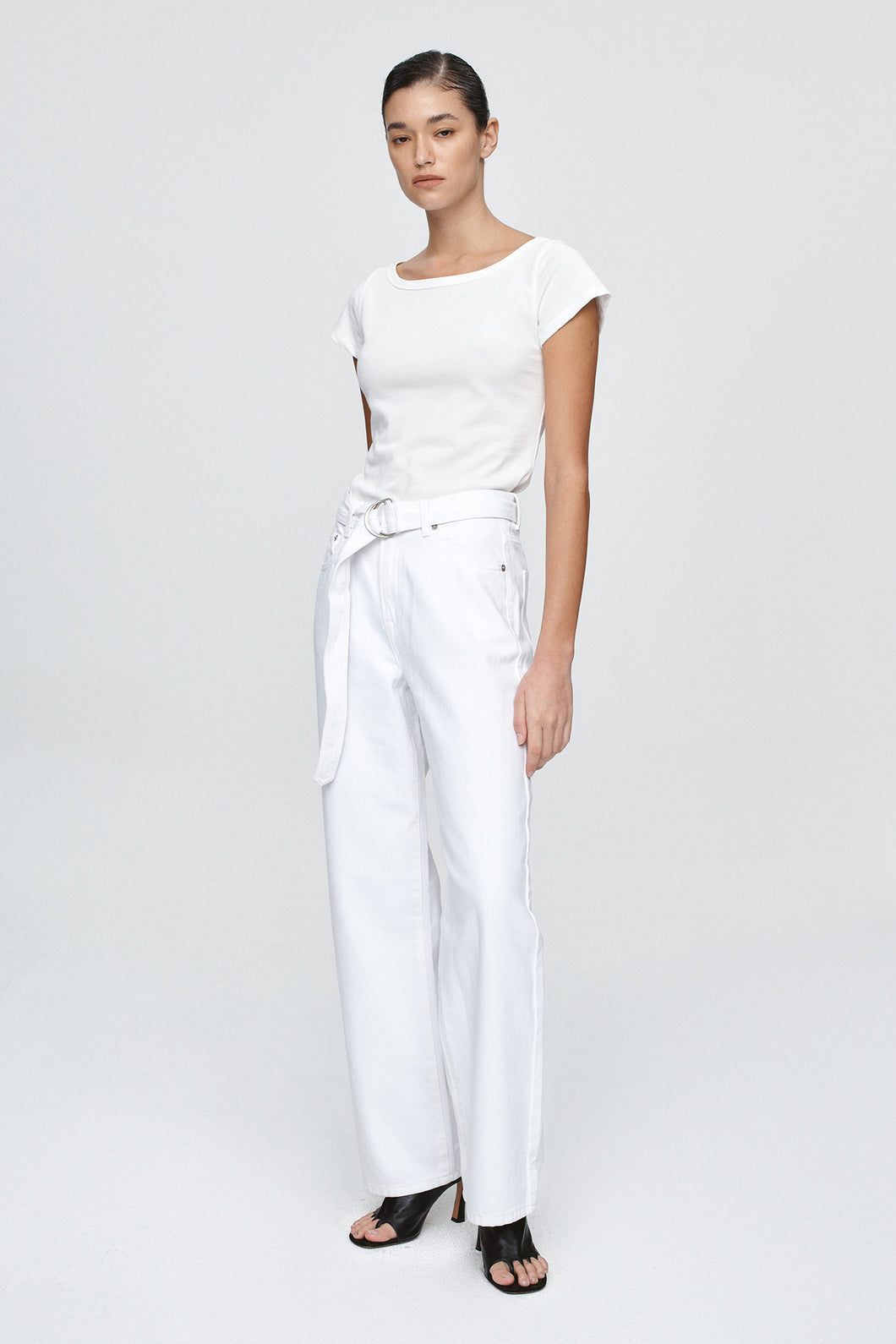 MARLE BELTED WIDE LEG JEAN BLANC