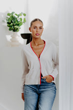 Load image into Gallery viewer, BRIDGE &amp; LORD BOYFRIEND CARDI WITH CONTRAST STONE/GERANIUM
