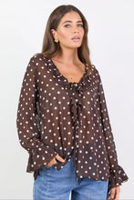 Load image into Gallery viewer, AMONG THE BRAVE BOHEMIAN CHOCOLATE POLKA DOT SHEER FRILL BLOUSE
