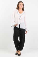 Load image into Gallery viewer, AMONG THE BRAVE BOHEMIAN IVORY BLACK TRIM SHEER FRILL FRONT BLOUSE
