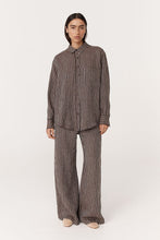 Load image into Gallery viewer, ROWIE RAMONA LINEN LONG SLEEVE SHIRT BROWN STRIPE

