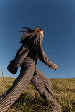 Load image into Gallery viewer, ROWIE RAMONA LINEN LONG SLEEVE SHIRT BROWN STRIPE
