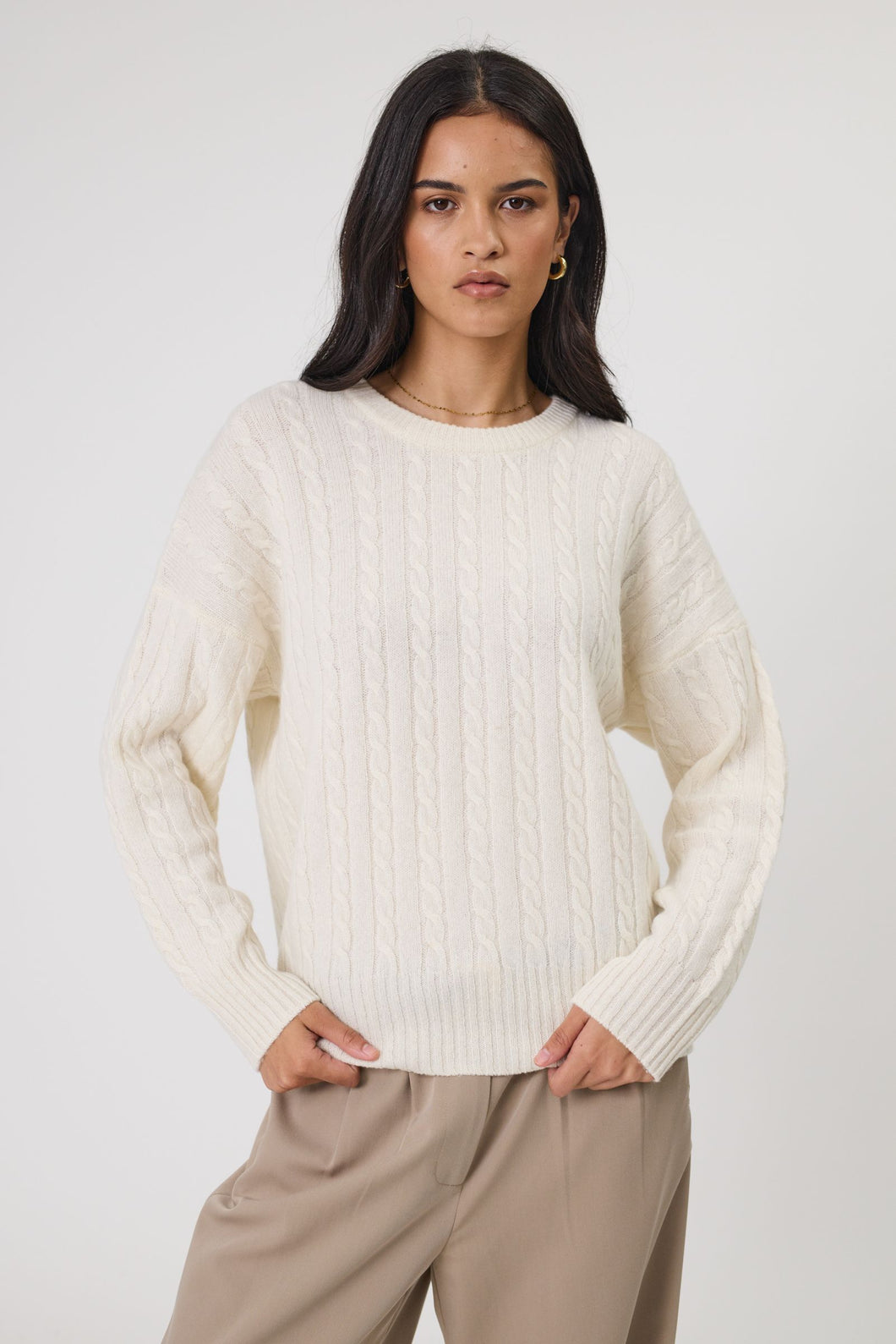 MARLOW COPENHAGEN CABLE KNIT CREW ECRU