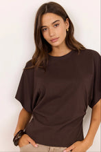 Load image into Gallery viewer, COMING SOON | RE:UNION CADENCE CHOCOLATE COTTON GATHERED WAIST DETAIL SHORT SLEEVE TEE
