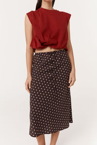 ROWIE FRANNIE SILK MIDI SKIRT CACAO SPOT