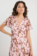 Load image into Gallery viewer, AMONG THE BRAVE CHARIOT BLUSH CHOCOLATE FLORAL BIAS FLARED MAXI DRESS
