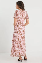Load image into Gallery viewer, AMONG THE BRAVE CHARIOT BLUSH CHOCOLATE FLORAL BIAS FLARED MAXI DRESS
