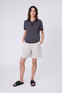 MARLOW CHIME KNIT POLO CAROB STRIPE