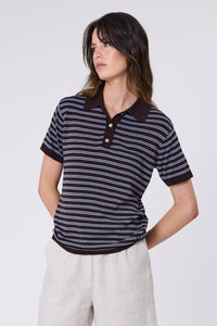 MARLOW CHIME KNIT POLO CAROB STRIPE