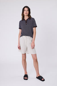 MARLOW CHIME KNIT POLO CAROB STRIPE