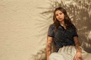 MARLOW CHIME KNIT POLO CAROB STRIPE