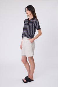 MARLOW CHIME KNIT POLO CAROB STRIPE