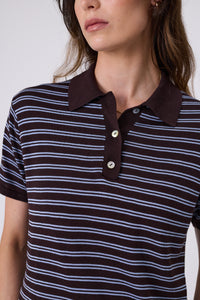 MARLOW CHIME KNIT POLO CAROB STRIPE
