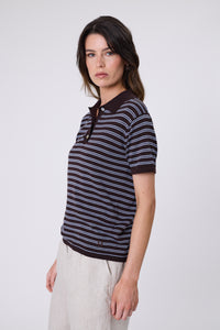 MARLOW CHIME KNIT POLO CAROB STRIPE