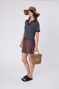 MARLOW CHIME KNIT POLO CAROB STRIPE