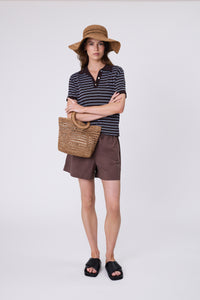 MARLOW CHIME KNIT POLO CAROB STRIPE