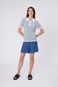 MARLOW CHIME KNIT POLO INDIGO STRIPE