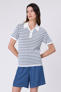 MARLOW CHIME KNIT POLO INDIGO STRIPE
