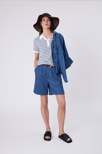MARLOW CHIME KNIT POLO INDIGO STRIPE